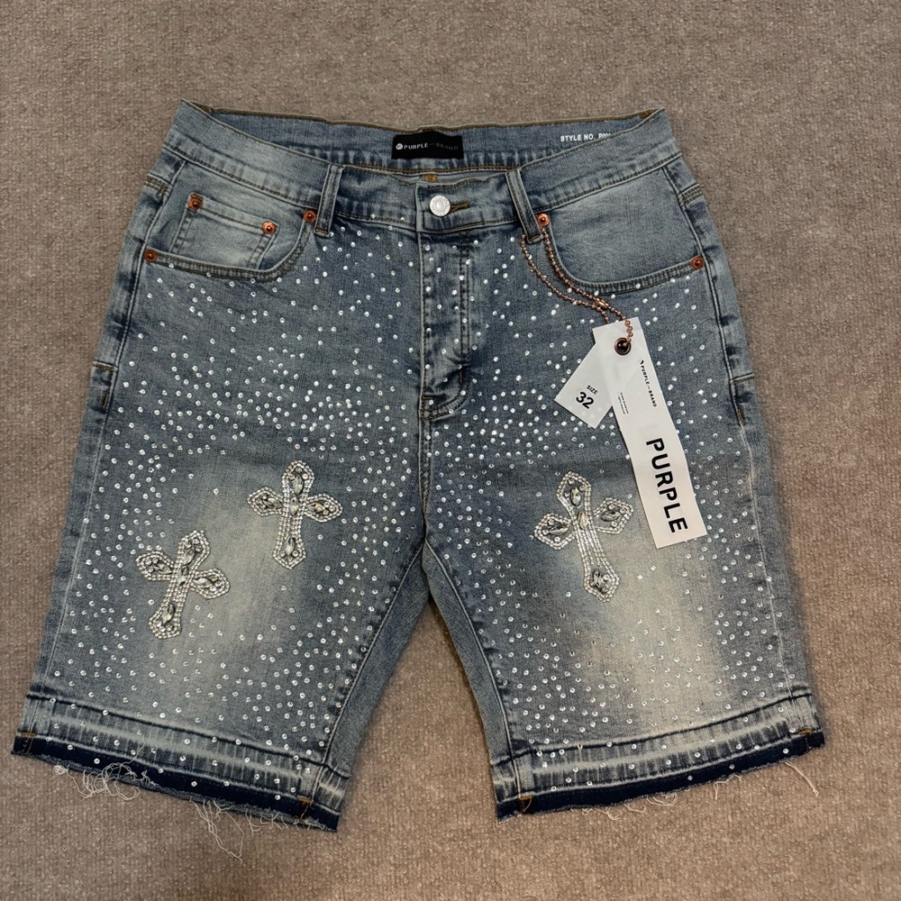 NEW Purple Brand Rhinestones Short Men Size 32